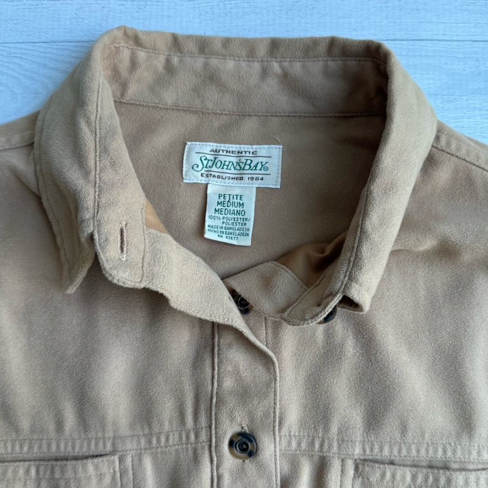 St. John's Bay Tan Faux Suede Heritage Western Button Down Shirt Petite M - Picture 3 of 7